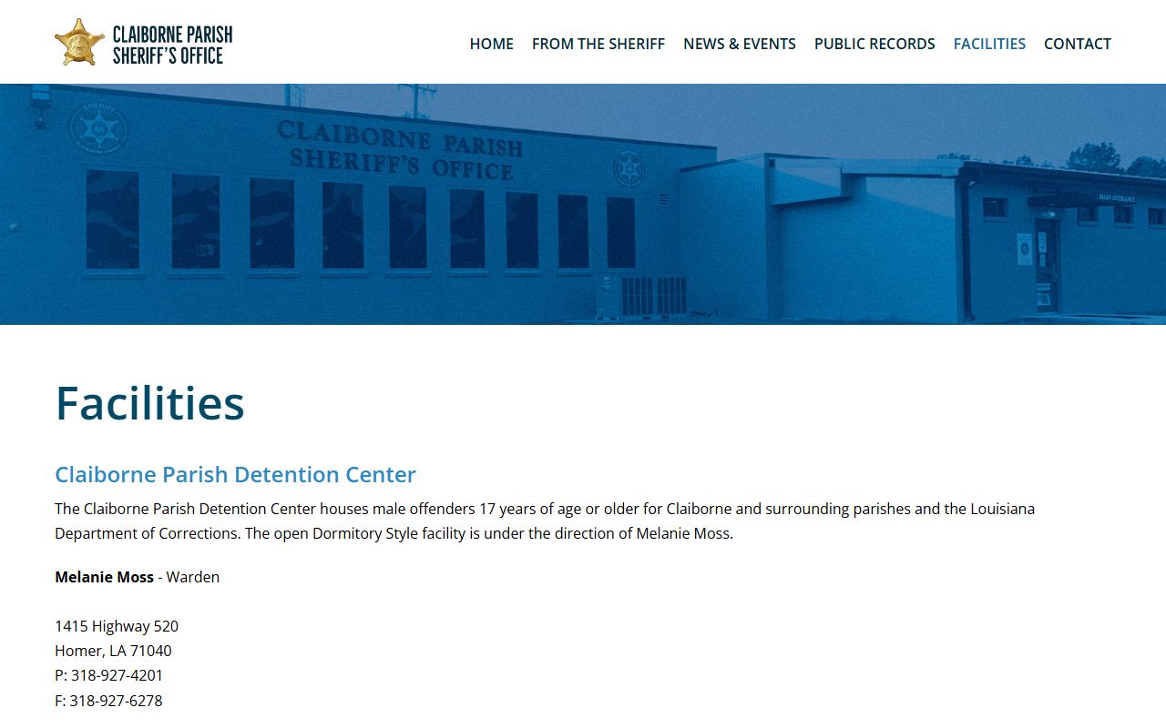 Claiborne Parish inmate records detention center facilities and communication rates