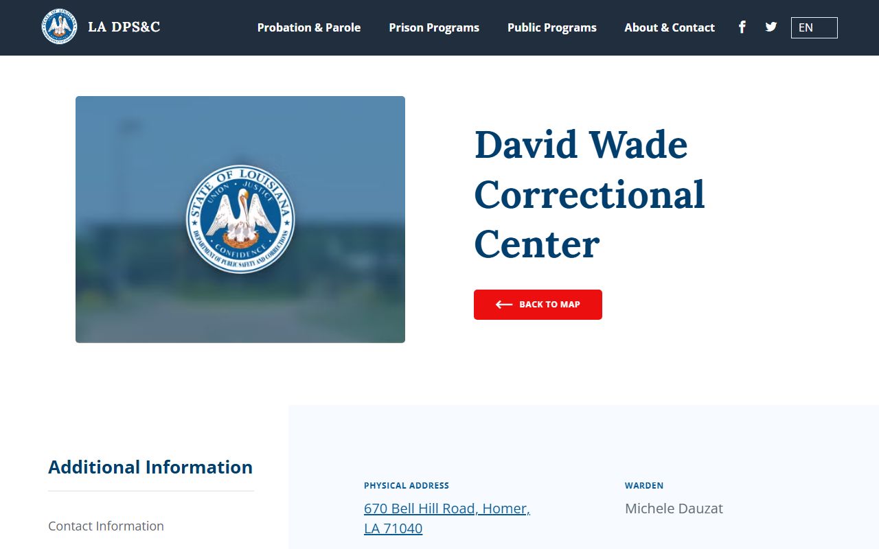 David Wade Correctional Center DPS&C inmate search and facility profile