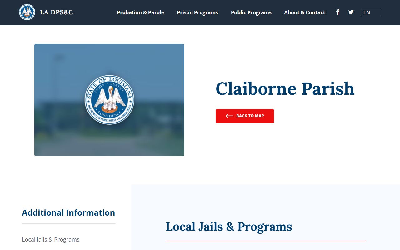 Claiborne Parish inmate population DPS&C local jails and programs listing
