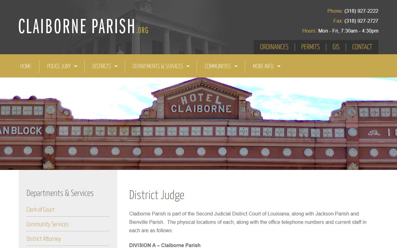 Second Judicial District Court Division A information for Claiborne Parish